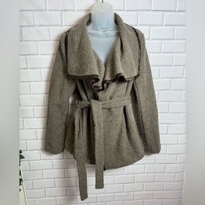 Gap Belted Wool Blend Wrap taupe Jacket Cardigan Size L